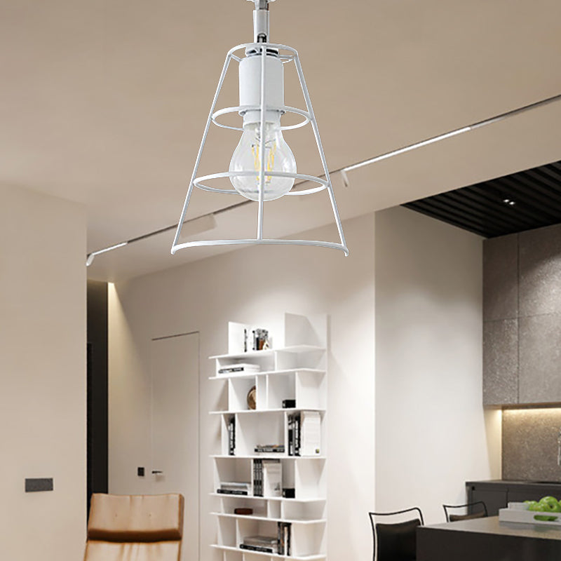 Avtoit | Vintage Style Conic Cage Wall Lamp with Curved Arm 1 Light Metal Wall Lamp in Black/White