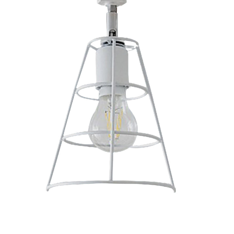 Avtoit | Vintage Style Conic Cage Wall Lamp with Curved Arm 1 Light Metal Wall Lamp in Black/White
