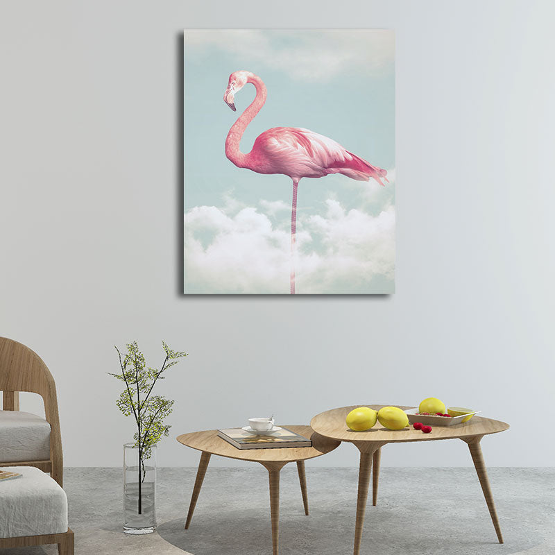 Avtoit | Canvas Pink Art Print Tropical Flamingo and Clouds Wall Decoration for Home Interior