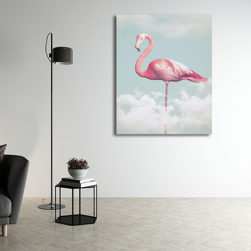 Avtoit | Canvas Pink Art Print Tropical Flamingo and Clouds Wall Decoration for Home Interior