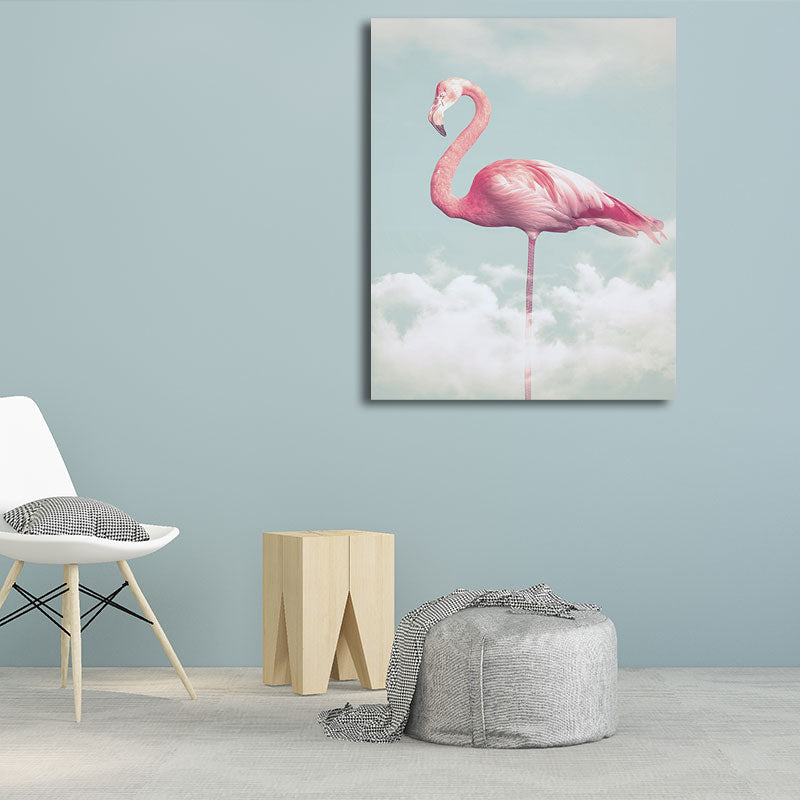 Avtoit | Canvas Pink Art Print Tropical Flamingo and Clouds Wall Decoration for Home Interior