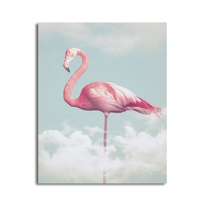 Avtoit | Canvas Pink Art Print Tropical Flamingo and Clouds Wall Decoration for Home Interior