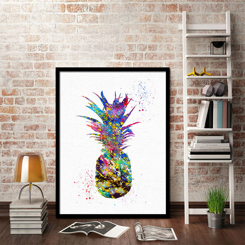 Avtoit | Tropical Pineapple Watercolor Canvas Blue Textured Wall Art Print for Living Room