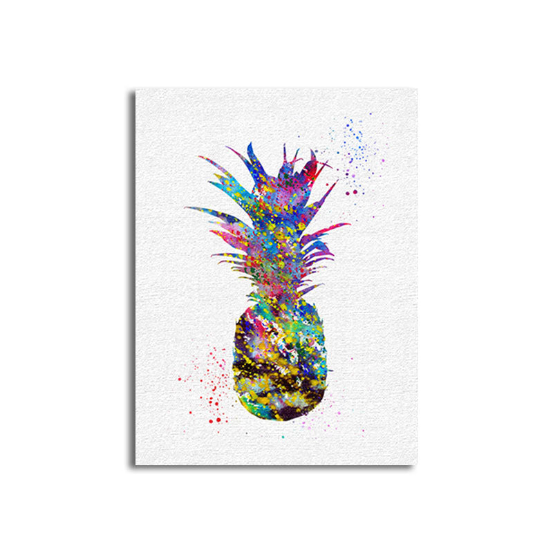 Avtoit | Tropical Pineapple Watercolor Canvas Blue Textured Wall Art Print for Living Room
