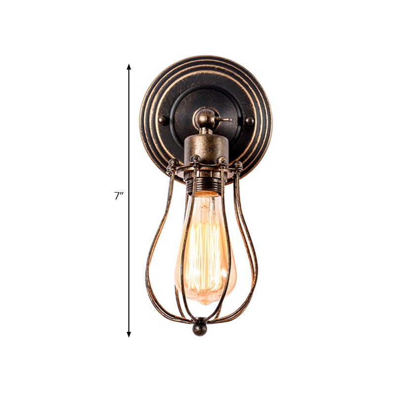 Avtoit | 1 Head Iron Wall Lamp Farmhouse Style Dark Rust Wire Protection Café Mini Wall Light