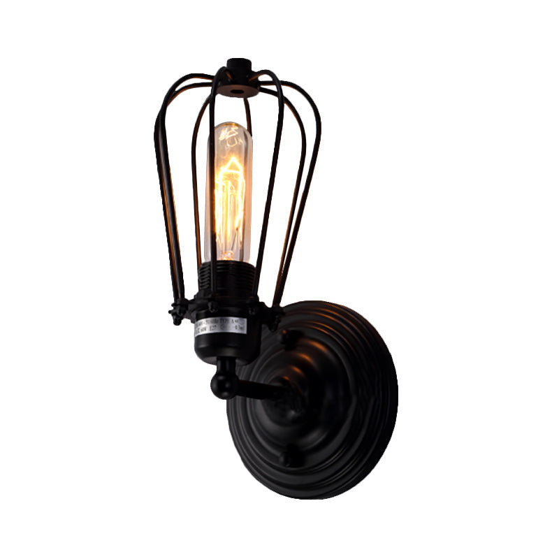 Avtoit | 1 Head Wall Scone Light with Bulb Cage Shade Metal Industrial Rustic Hallway Wall Lighting in Black, 2 Packs