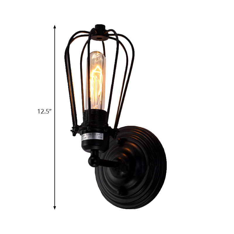 Avtoit | 1 Head Wall Scone Light with Bulb Cage Shade Metal Industrial Rustic Hallway Wall Lighting in Black, 2 Packs