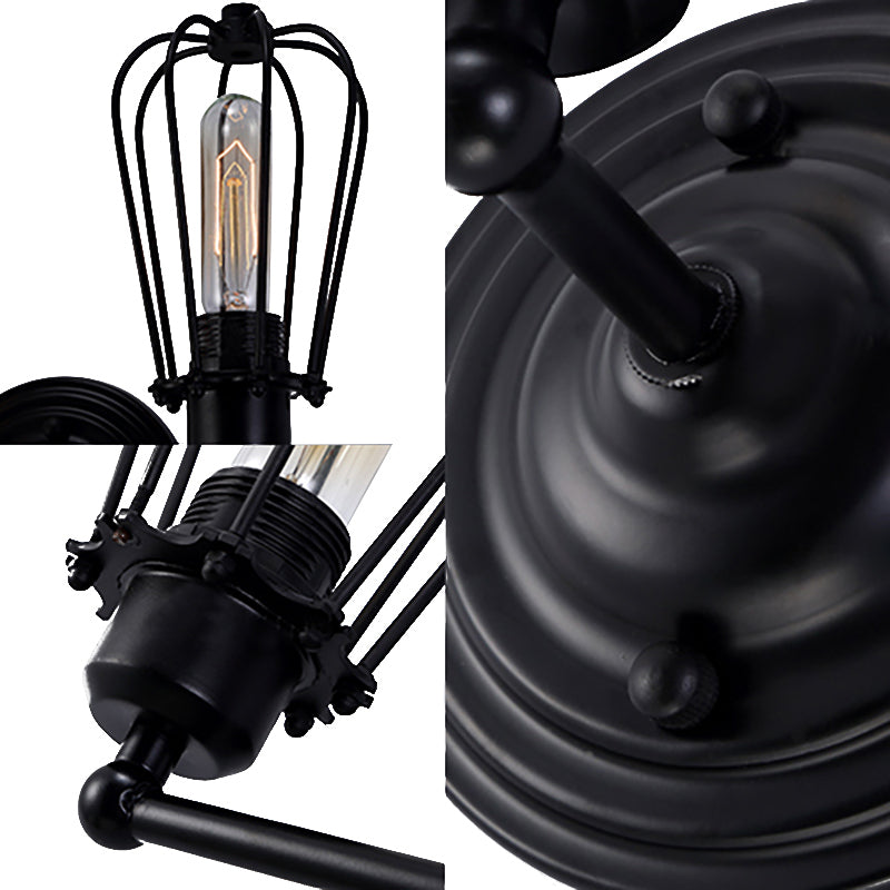 Avtoit | 1 Head Wall Scone Light with Bulb Cage Shade Metal Industrial Rustic Hallway Wall Lighting in Black, 2 Packs