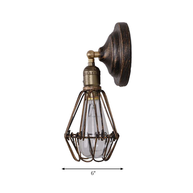 Avtoit | 1 Light Bulb Wire Cage Wall Light Country House Style Stylish Antique Brass Wrought Iron Wall Light Lighting for Restaurant