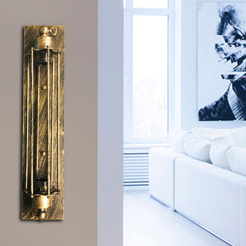 Avtoit | 1 Head Wall Lamp Lighting Retro Industrial Linear Wrought Iron Wall Light with Cage Shade in Aged Brass