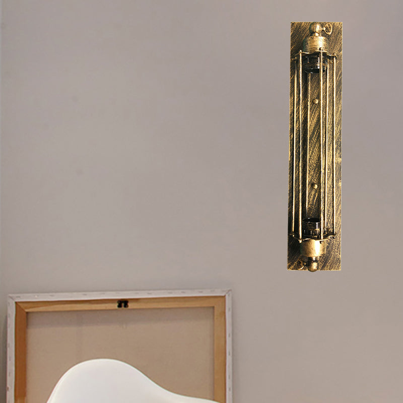 Avtoit | 1 Head Wall Lamp Lighting Retro Industrial Linear Wrought Iron Wall Light with Cage Shade in Aged Brass