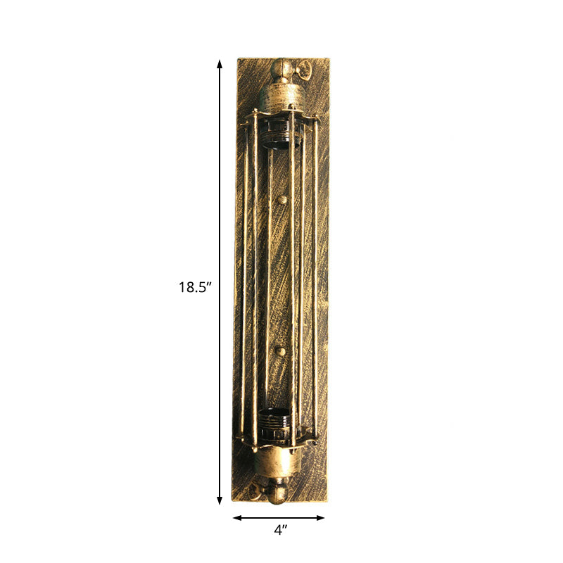 Avtoit | 1 Head Wall Lamp Lighting Retro Industrial Linear Wrought Iron Wall Light with Cage Shade in Aged Brass