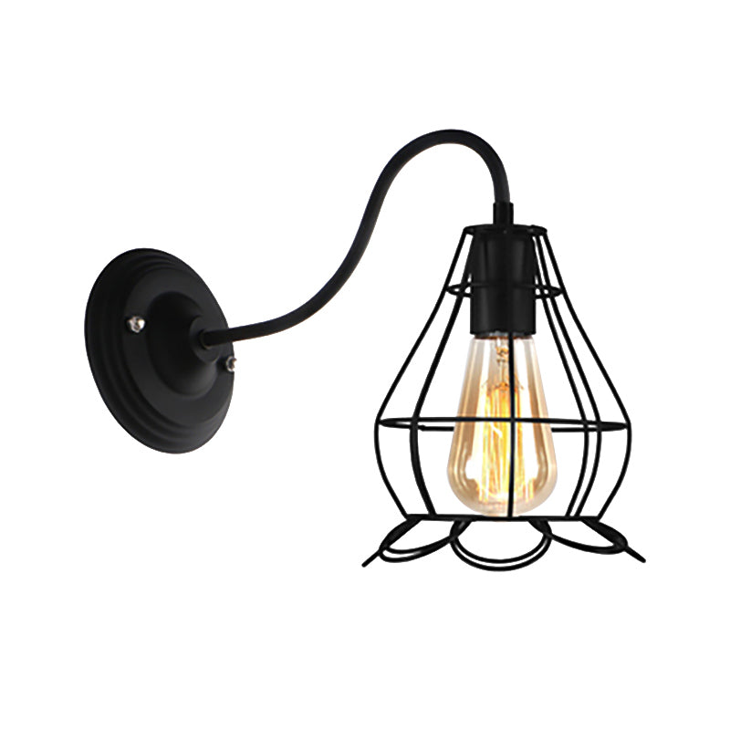 Avtoit | Black 1 Head Wall Lamp Vintage Industrial Metal Bottle/Rectangular Wall Light Wall Lamp with Wire Frame for Café