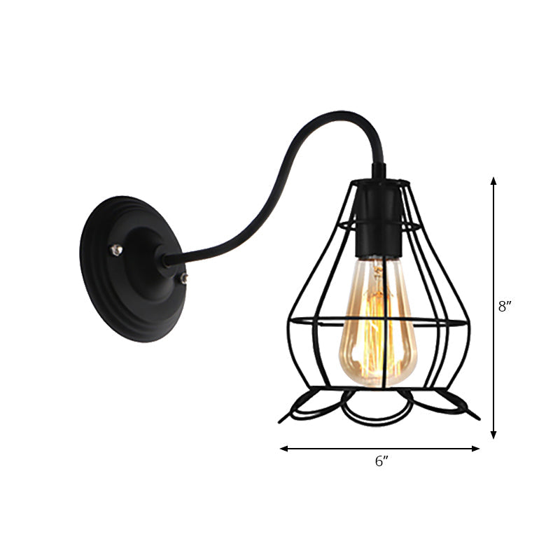 Avtoit | Black 1 Head Wall Lamp Vintage Industrial Metal Bottle/Rectangular Wall Light Wall Lamp with Wire Frame for Café