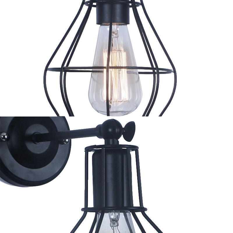 Avtoit | Black 1 Head Wall Lamp Vintage Industrial Metal Bottle/Rectangular Wall Light Wall Lamp with Wire Frame for Café