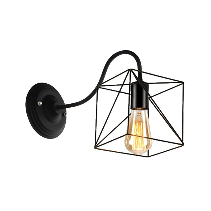 Avtoit | Black 1 Head Wall Lamp Vintage Industrial Metal Bottle/Rectangular Wall Light Wall Lamp with Wire Frame for Café
