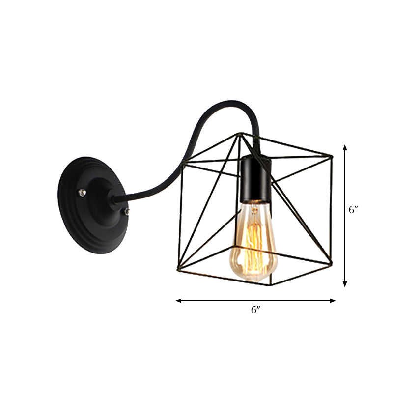 Avtoit | Black 1 Head Wall Lamp Vintage Industrial Metal Bottle/Rectangular Wall Light Wall Lamp with Wire Frame for Café
