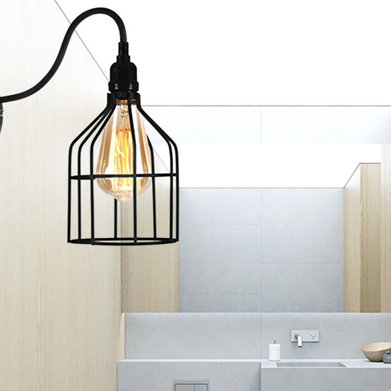 Avtoit | Black 1 Head Wall Lamp Vintage Industrial Metal Bottle/Rectangular Wall Light Wall Lamp with Wire Frame for Café