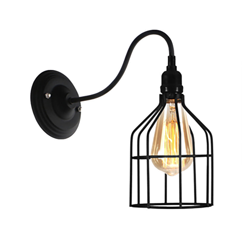 Avtoit | Black 1 Head Wall Lamp Vintage Industrial Metal Bottle/Rectangular Wall Light Wall Lamp with Wire Frame for Café