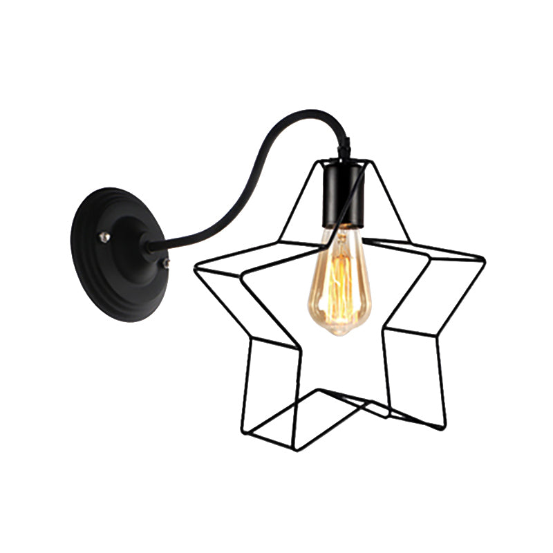 Avtoit | Black 1 Light Wall Lamp Retro Style Metal Diamond/Star Wall Light with Cage Shade for Café