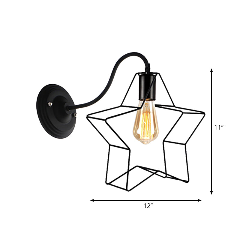 Avtoit | Black 1 Light Wall Lamp Retro Style Metal Diamond/Star Wall Light with Cage Shade for Café