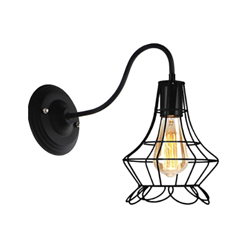 Avtoit | Black 1 Light Wall Lamp Retro Style Metal Diamond/Star Wall Light with Cage Shade for Café