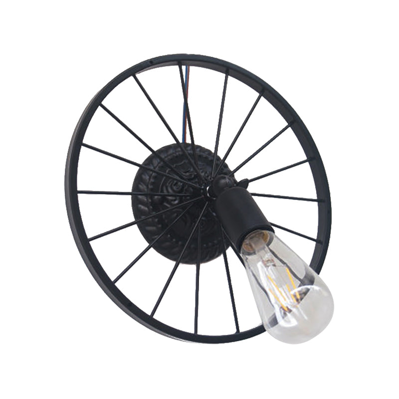 Avtoit | Black/Bronze Wheel Design Wall Sconce Lamp with Open Bulb Farmhouse Style Metal 1 Light Restaurant Sconce Light