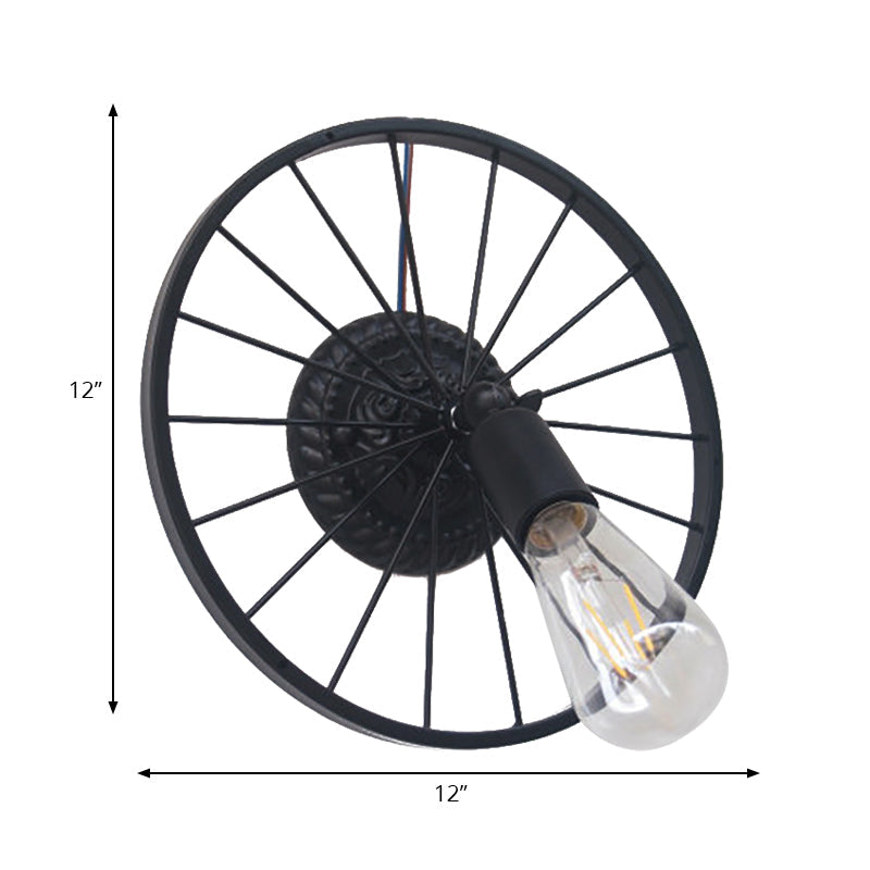 Avtoit | Black/Bronze Wheel Design Wall Sconce Lamp with Open Bulb Farmhouse Style Metal 1 Light Restaurant Sconce Light