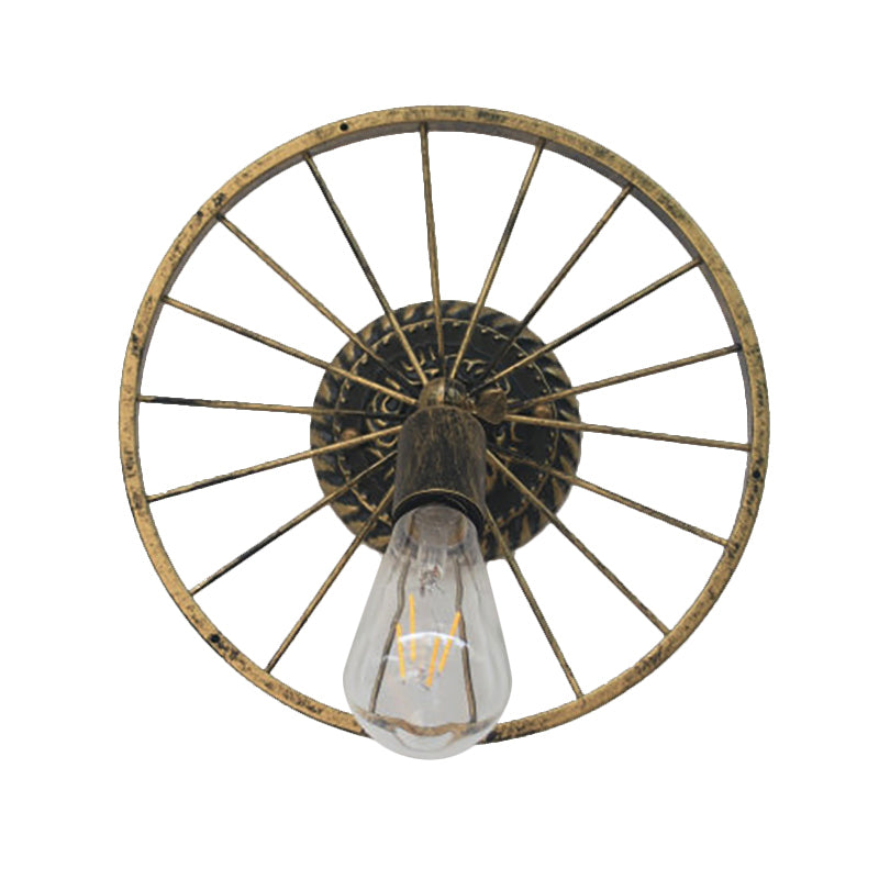 Avtoit | Black/Bronze Wheel Design Wall Sconce Lamp with Open Bulb Farmhouse Style Metal 1 Light Restaurant Sconce Light