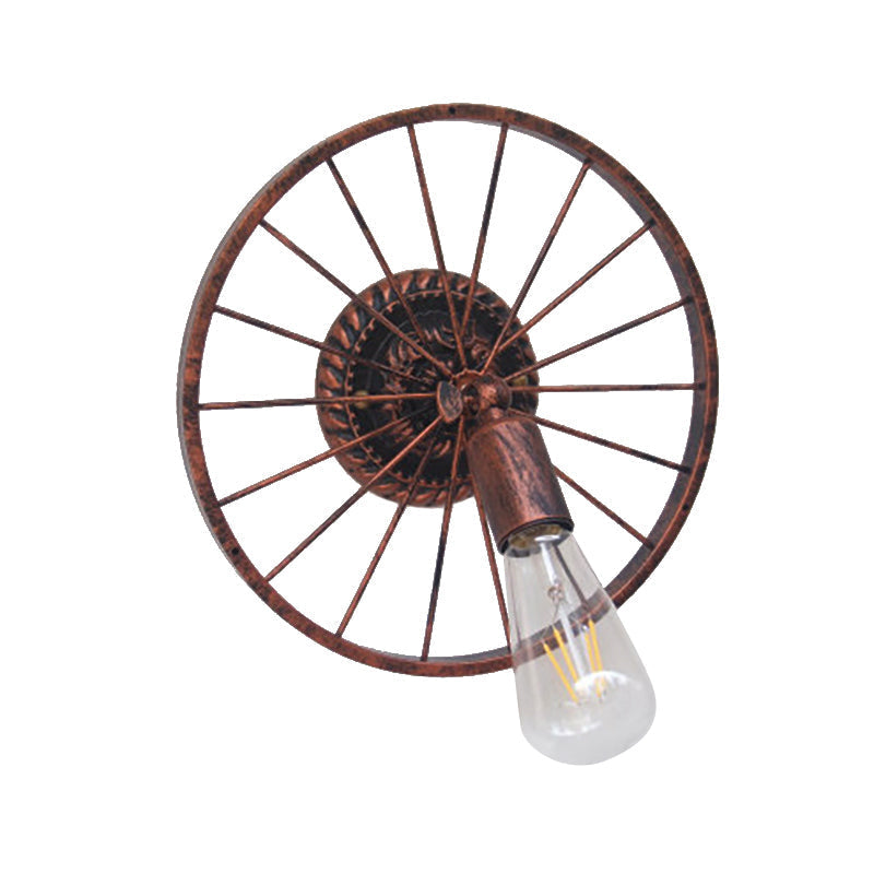 Avtoit | Black/Bronze Wheel Design Wall Sconce Lamp with Open Bulb Farmhouse Style Metal 1 Light Restaurant Sconce Light