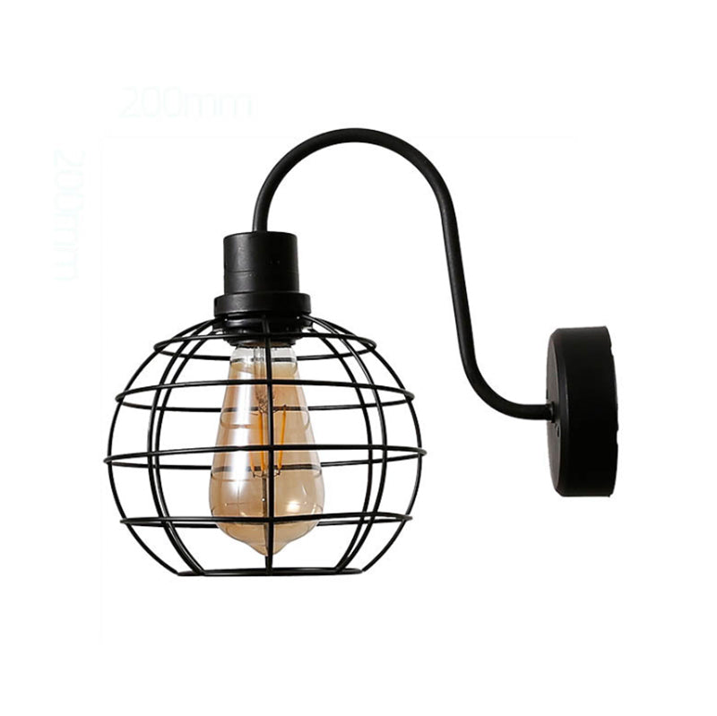 Avtoit | 1 Bulb Wall Light Retro Style Wire Global Cage Metal Wall Light in Black for Living Room