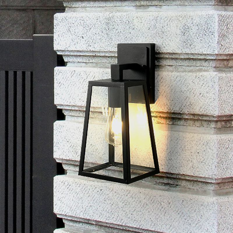 Avtoit | 1 Light Wall Sconce Fixture Rustic Style Trapezoidal Clear Glass Wall Mount Lighting in Black