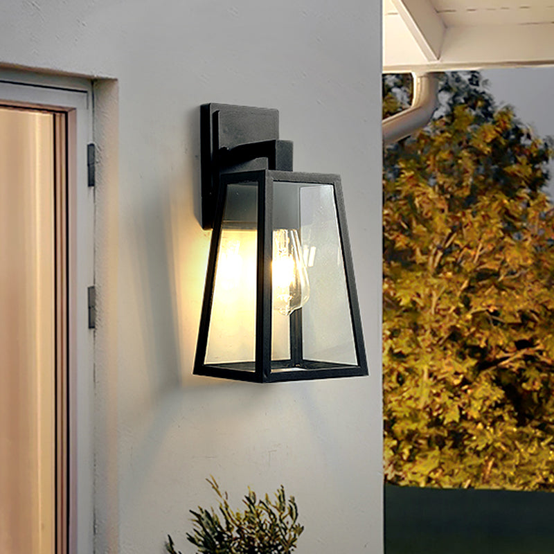 Avtoit | 1 Light Wall Sconce Fixture Rustic Style Trapezoidal Clear Glass Wall Mount Lighting in Black