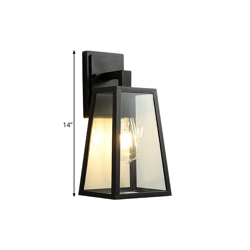 Avtoit | 1 Light Wall Sconce Fixture Rustic Style Trapezoidal Clear Glass Wall Mount Lighting in Black