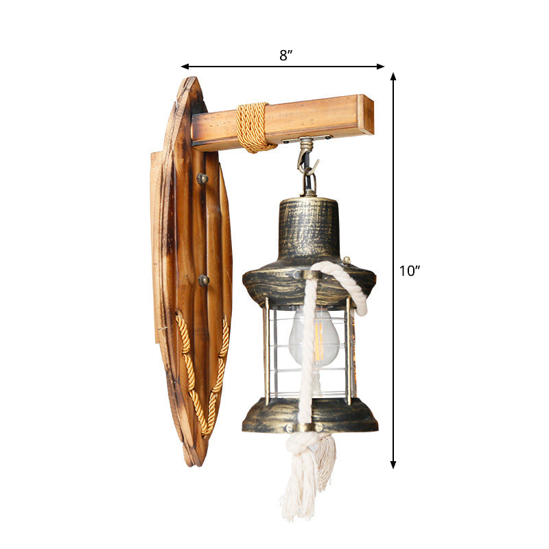 Avtoit | Single Bulb Wall Light Sconce Rustic Style Lantern Clear Glass Wall Mounted Lamp in Antique Bronze