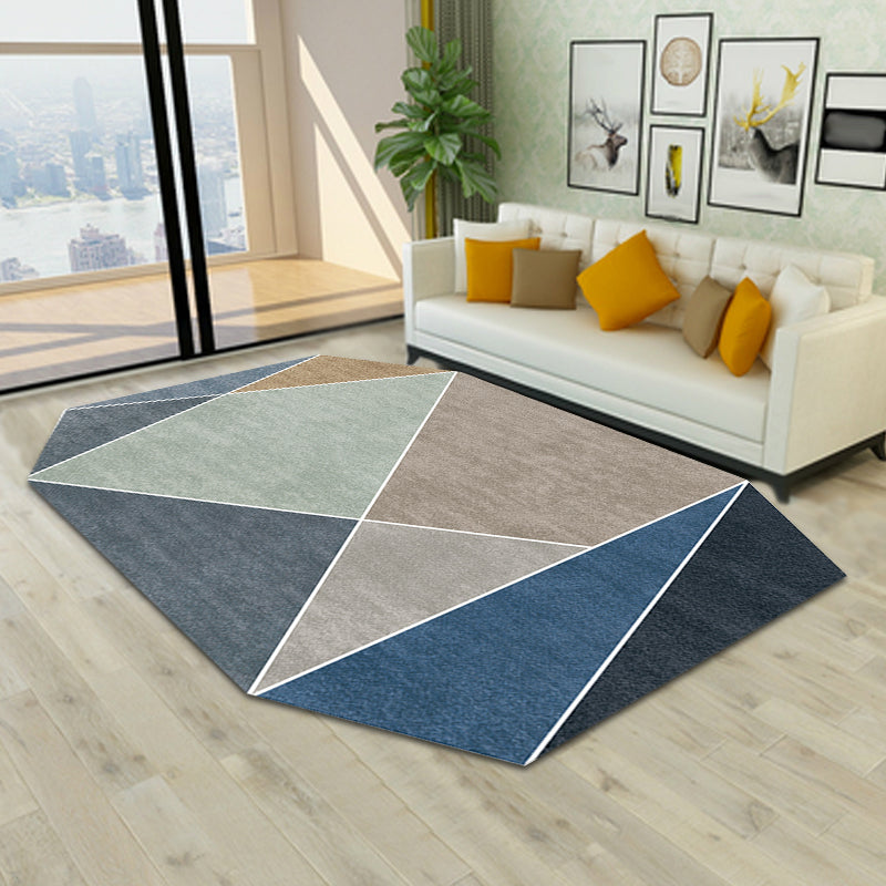 Avtoit | Blue and Brown Irregular Rug Bedroom Novelty Color Block Pattern Area Rug Polyester Pet-Friendly Rug