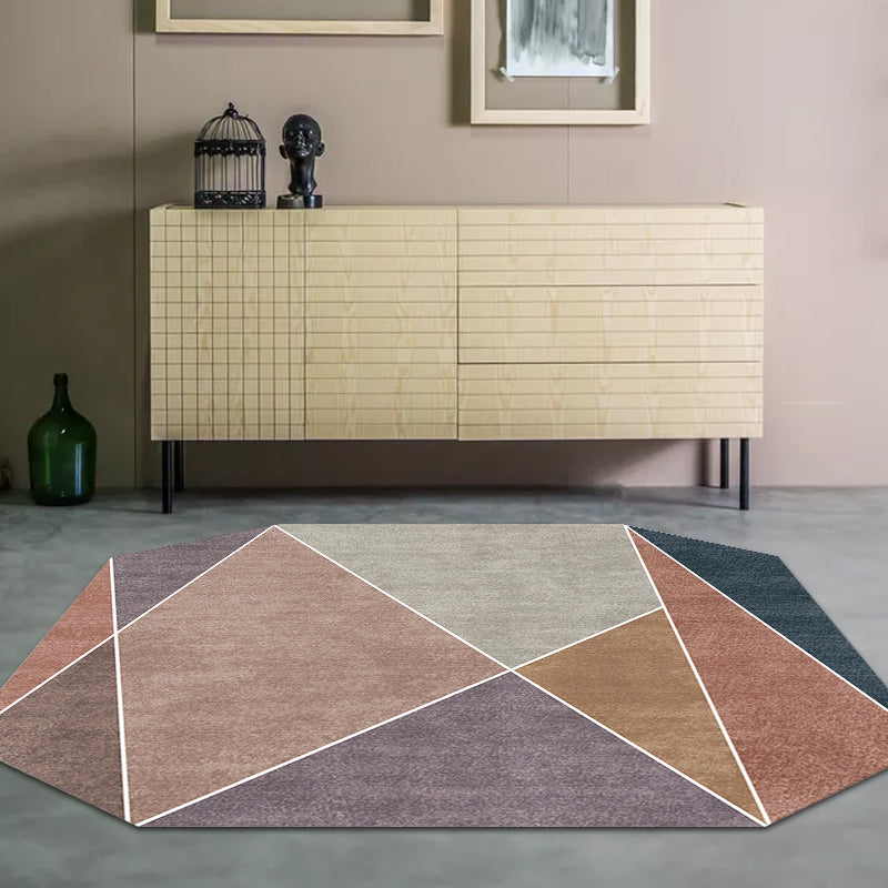Avtoit | Blue and Brown Irregular Rug Bedroom Novelty Color Block Pattern Area Rug Polyester Pet-Friendly Rug
