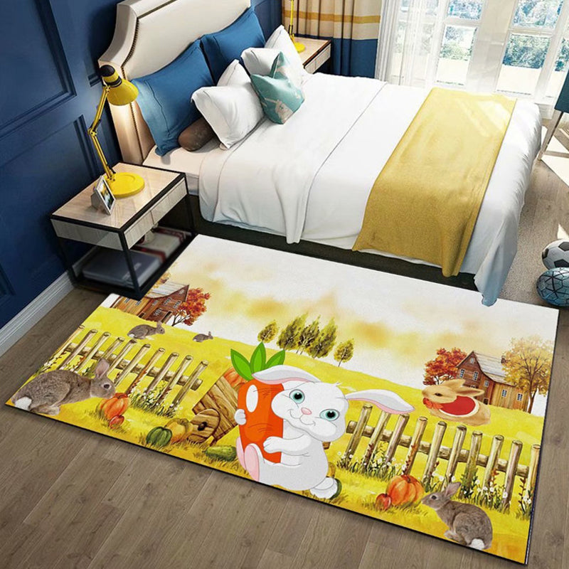 Avtoit | Kids Children's Room Rug in Blue and Pink Animal Cat Rabbit Dolphin Print Rug Polyester Pet-Friendly Area Rug