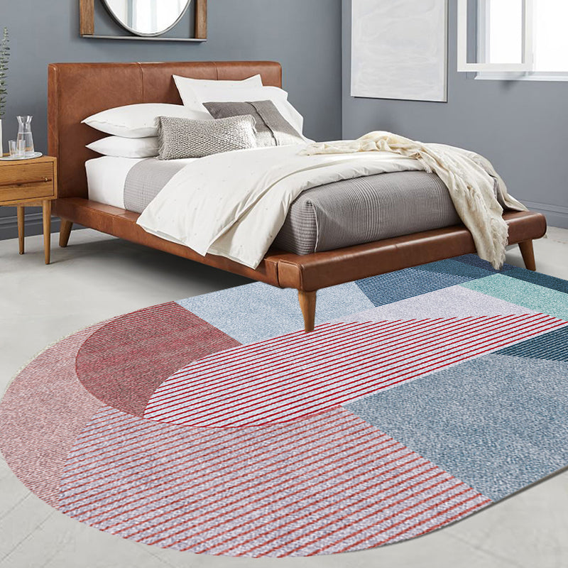 Avtoit | Novelty Living Room Irregular Carpet in Pink and Grey Color Block Stripe Print Carpet Polyester Non-Slip Rug