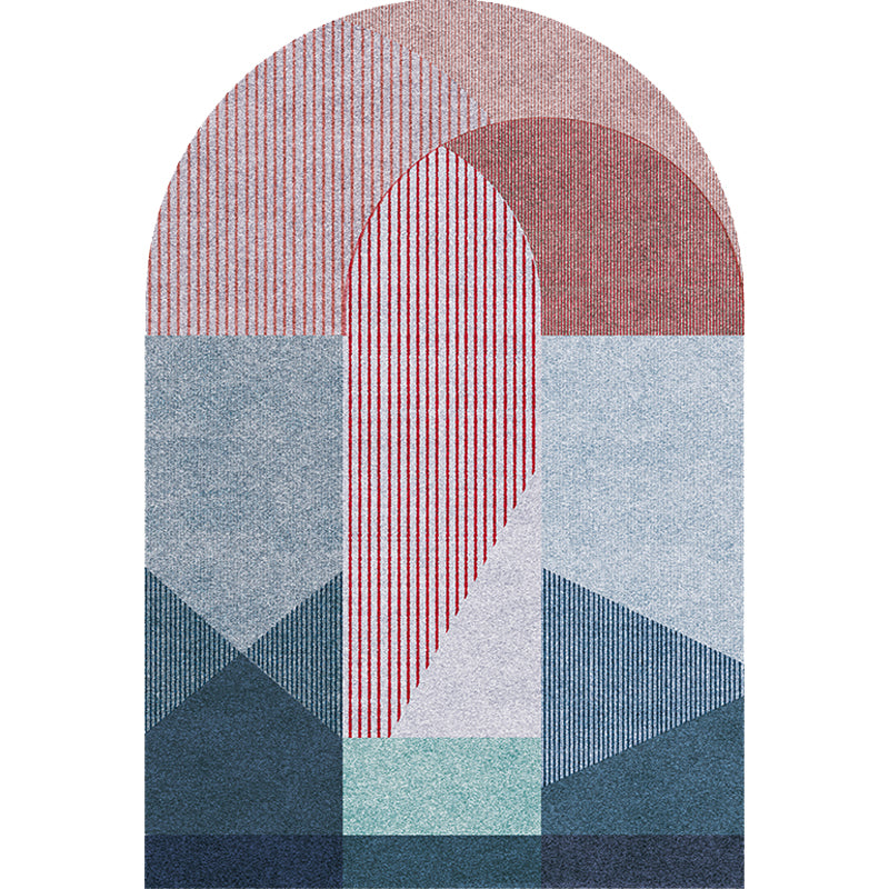 Avtoit | Novelty Living Room Irregular Carpet in Pink and Grey Color Block Stripe Print Carpet Polyester Non-Slip Rug
