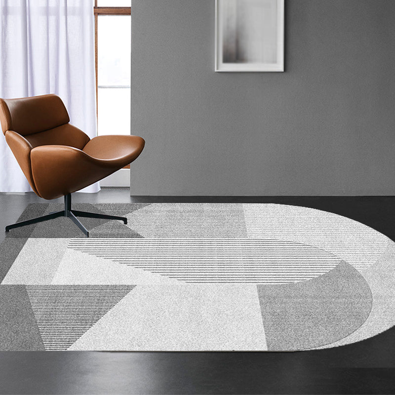 Avtoit | Novelty Living Room Irregular Carpet in Pink and Grey Color Block Stripe Print Carpet Polyester Non-Slip Rug