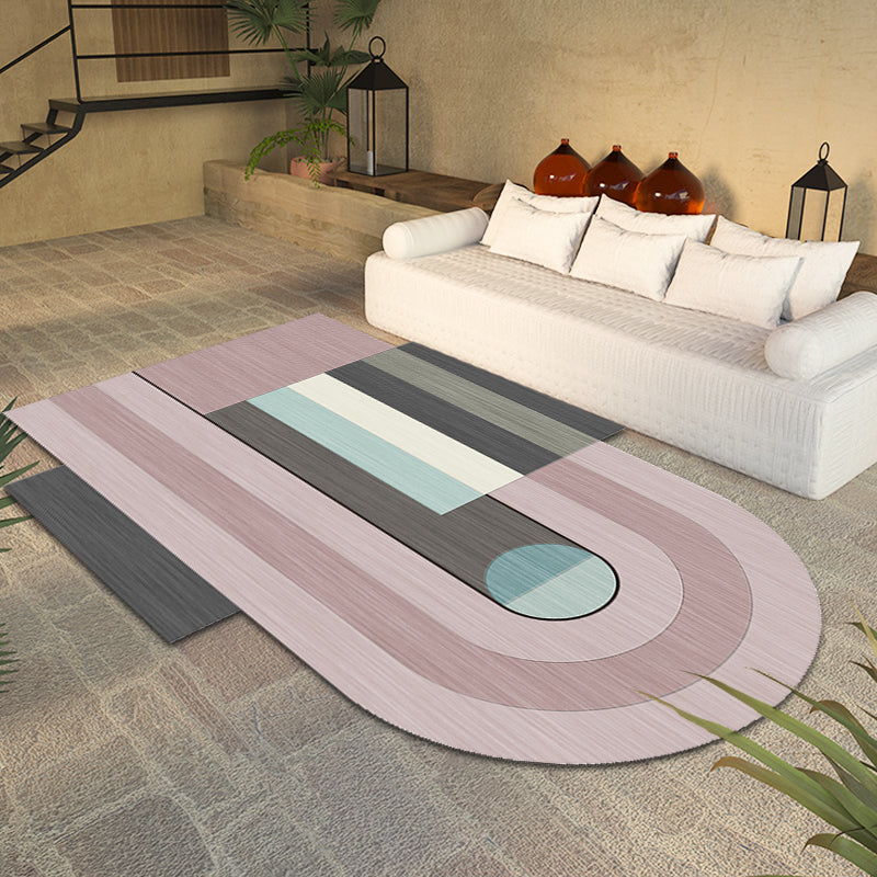 Avtoit | Novelty Living Room Irregular Rug in Pink Color Block Arch Rectangular Print Rug Polyester Machine Washable Rug