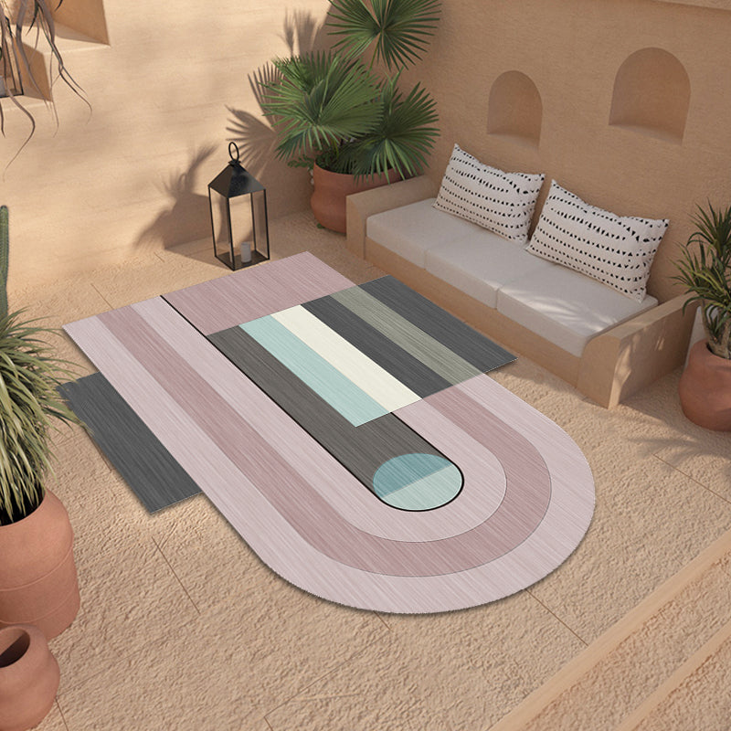 Avtoit | Novelty Living Room Irregular Rug in Pink Color Block Arch Rectangular Print Rug Polyester Machine Washable Rug