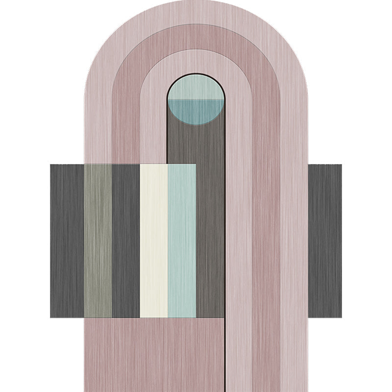 Avtoit | Novelty Living Room Irregular Rug in Pink Color Block Arch Rectangular Print Rug Polyester Machine Washable Rug