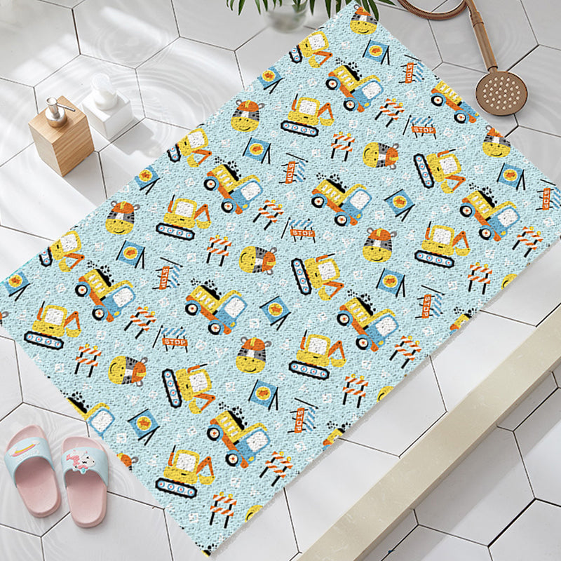 Avtoit | Kids Children's Room Carpet in Blue Cars & Roads Excavator Zebra Print Carpet PVC Machine Washable Carpet