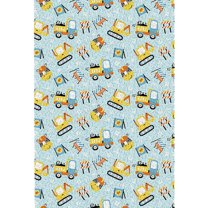 Avtoit | Kids Children's Room Carpet in Blue Cars & Roads Excavator Zebra Print Carpet PVC Machine Washable Carpet