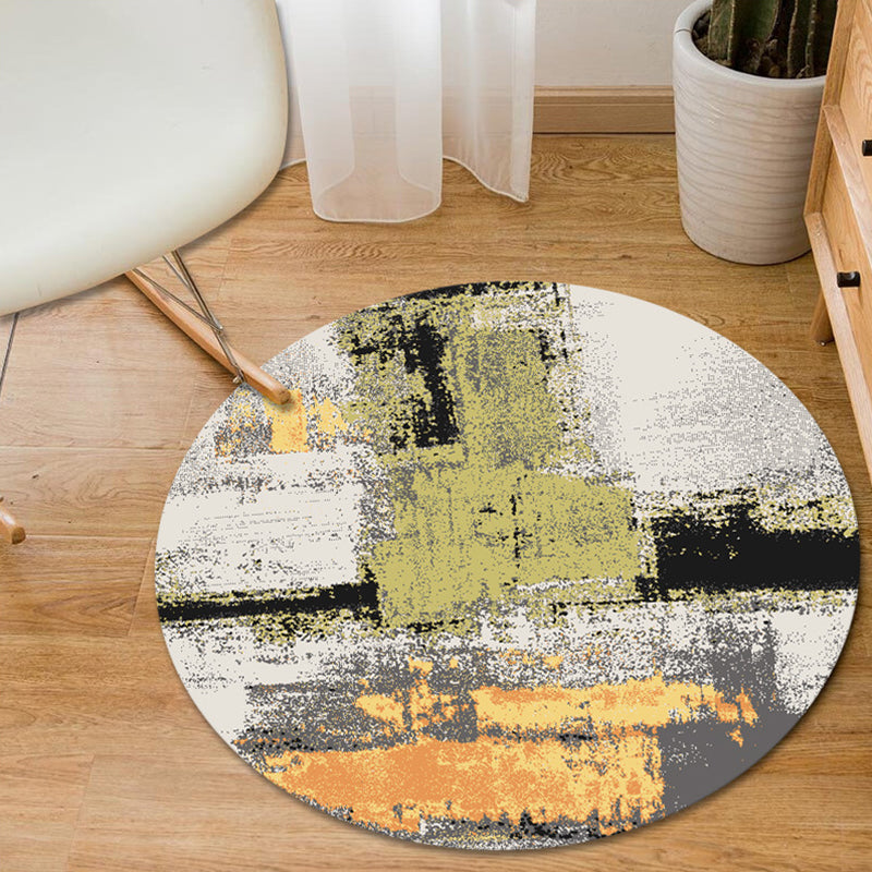 Avtoit | Blue and Yellow Bedroom Rug Modern Abstract Brush Stroke Pattern Rug Polyester Pet-Friendly Rug
