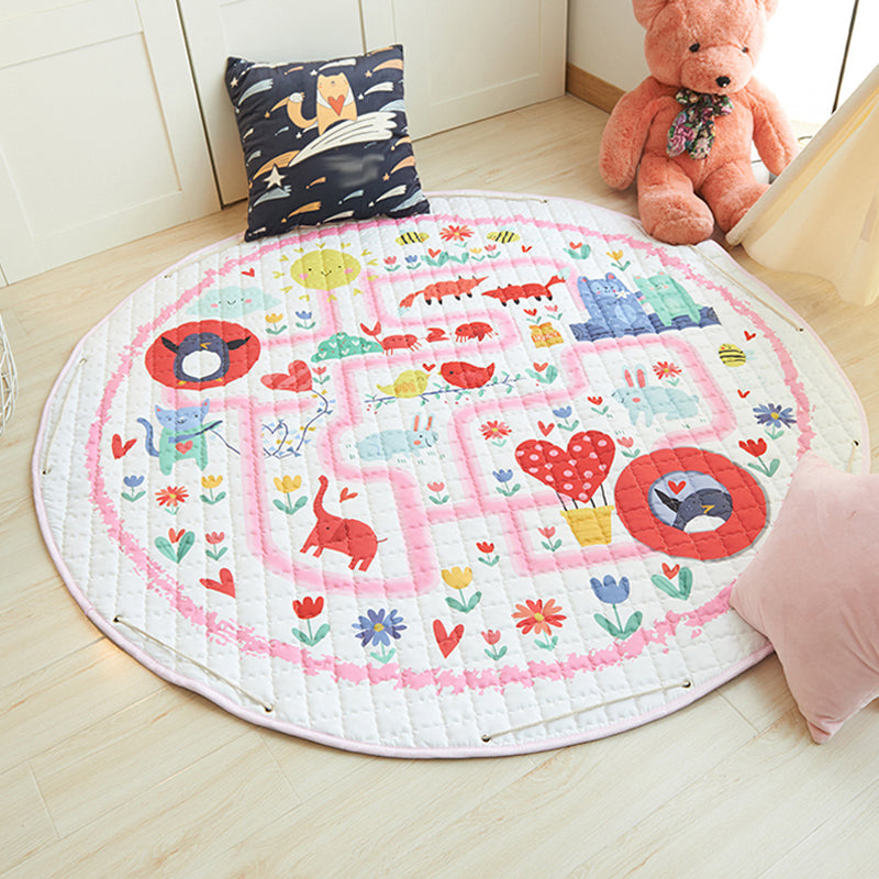 Avtoit | Grey and Pink Toddler Carpet Children Cars & Roads House Heart Pattern Area Rug Polyester Stain Resistant Carpet