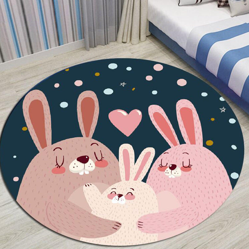 Avtoit | Children's room rug in black and blue animal pig rabbit jellyfish print rug polyester stain-resistant rug
