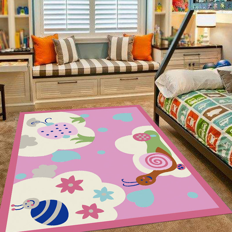 Avtoit | Pink and Blue Children's Room Rug Animals Bird Elephant Giraffe Pattern Area Rug Polyester Non-slip Carpet